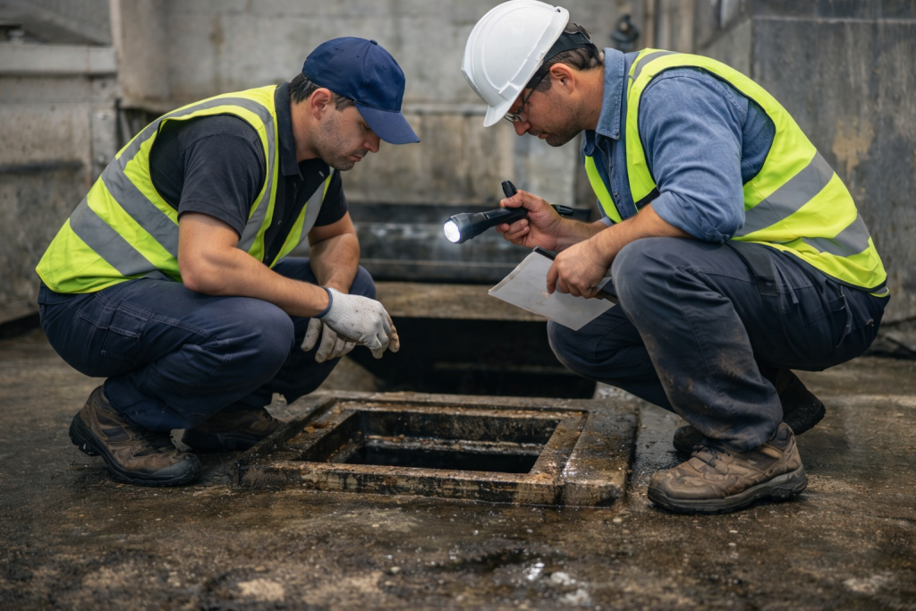 Manejo de drenaje comercial como parte del mantenimiento del negocio.