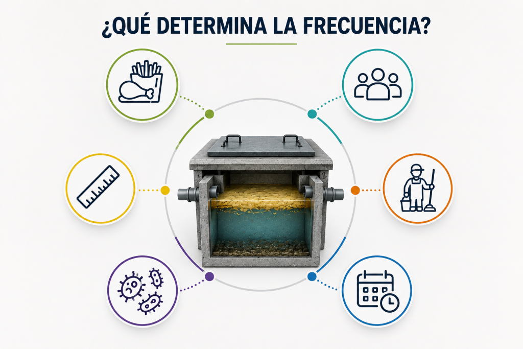 Qué factores determinan cada cuánto se debe limpiar una trampa de grasa